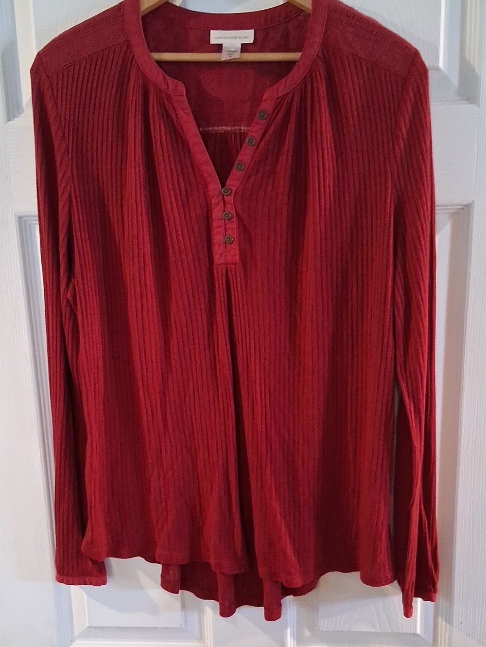 Canyon River Blues Red Ribbed Henley Long Sleeve Top